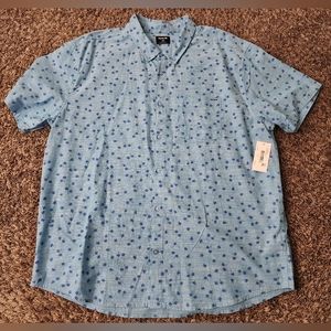 NWT Hurley Blue Trees Graphic Cotton Short Sleeve Button Up Shirt XXL